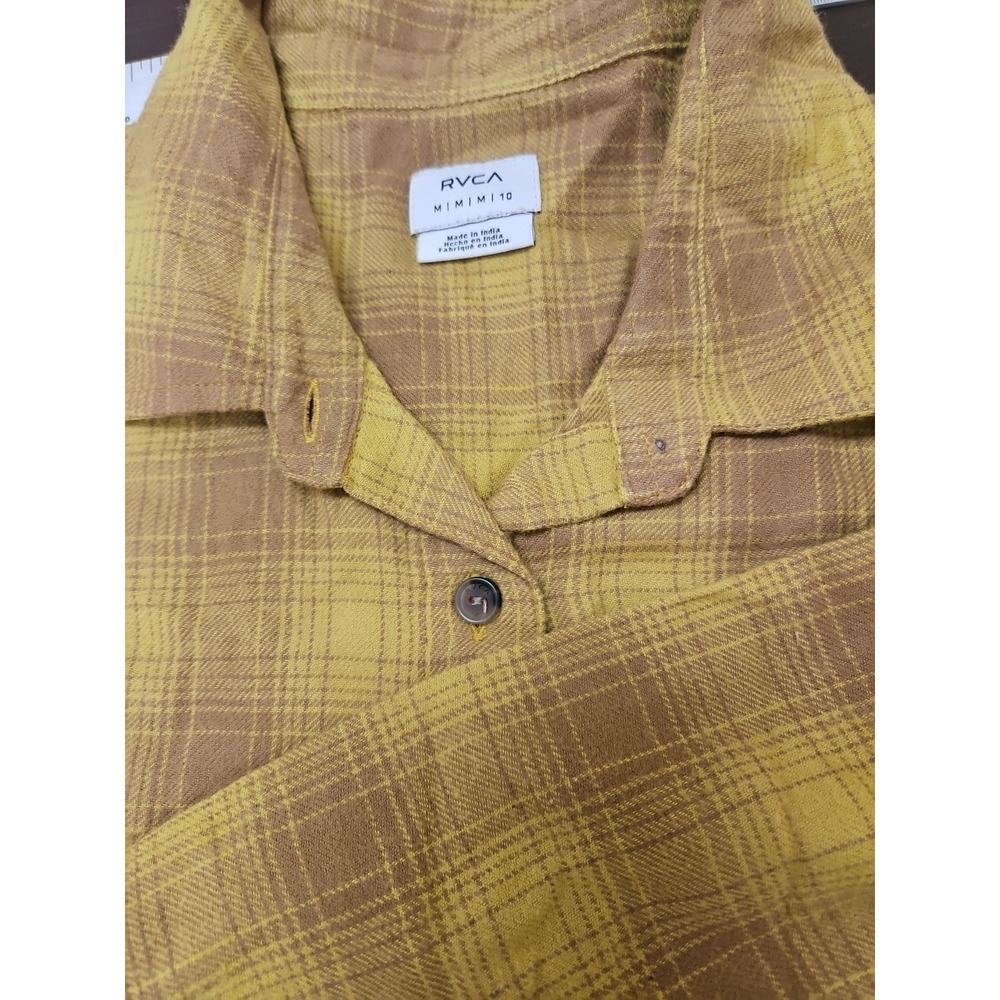 RVCA Women's Long Sleeve  Surfer Girl  Plaid Figueroa Flannel Gold M  NWT
